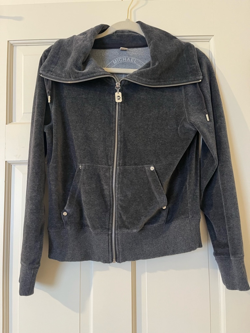 Michael Kors Women’s Grey Velour Zip Up Track Jacket Sweatshirt Size Small